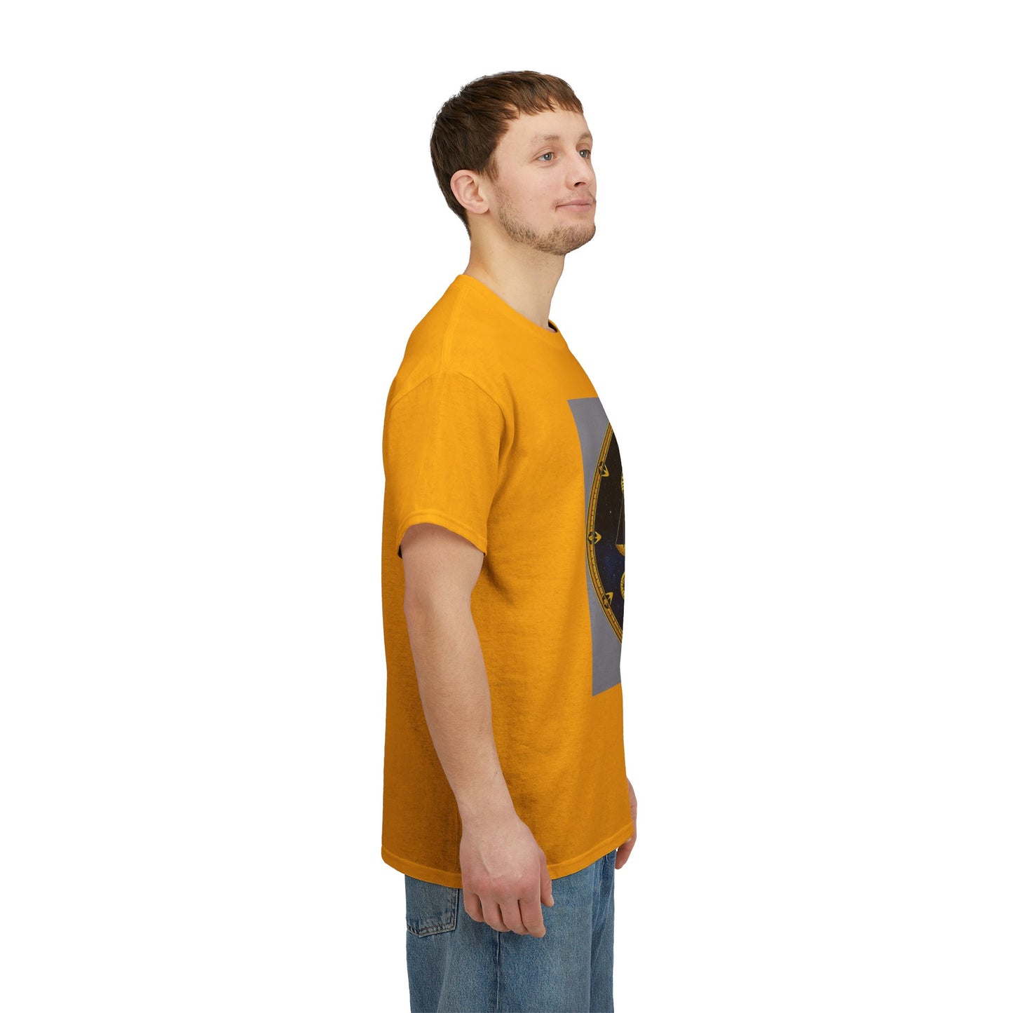 Unisex Heavy Cotton T-Shirt, Gold Libra God, Zodiac Design