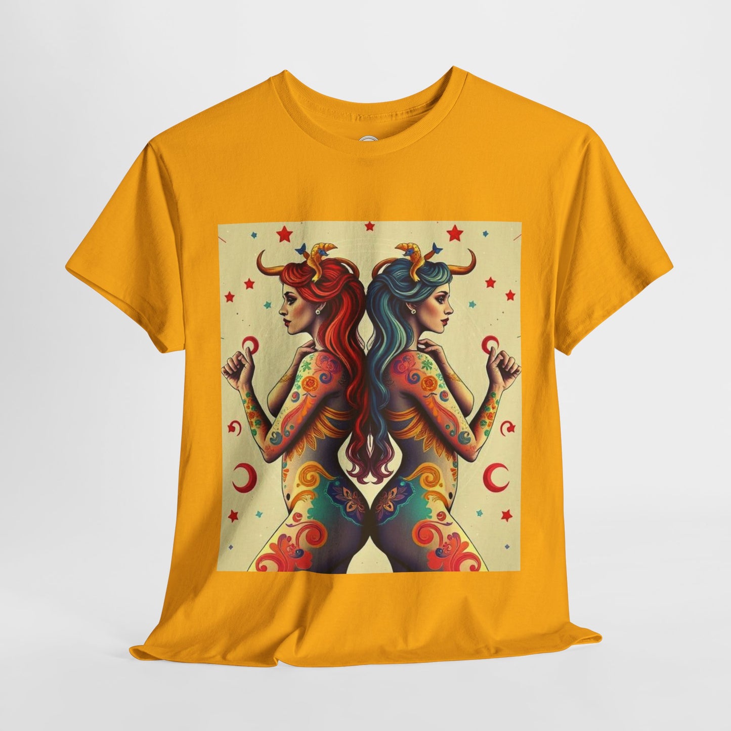 Unisex Heavy Cotton T-Shirt, Gemini, Zodiac v4, Sexy Art