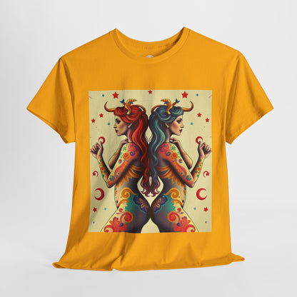 Unisex Heavy Cotton T-Shirt, Gemini, Zodiac v4, Sexy Art