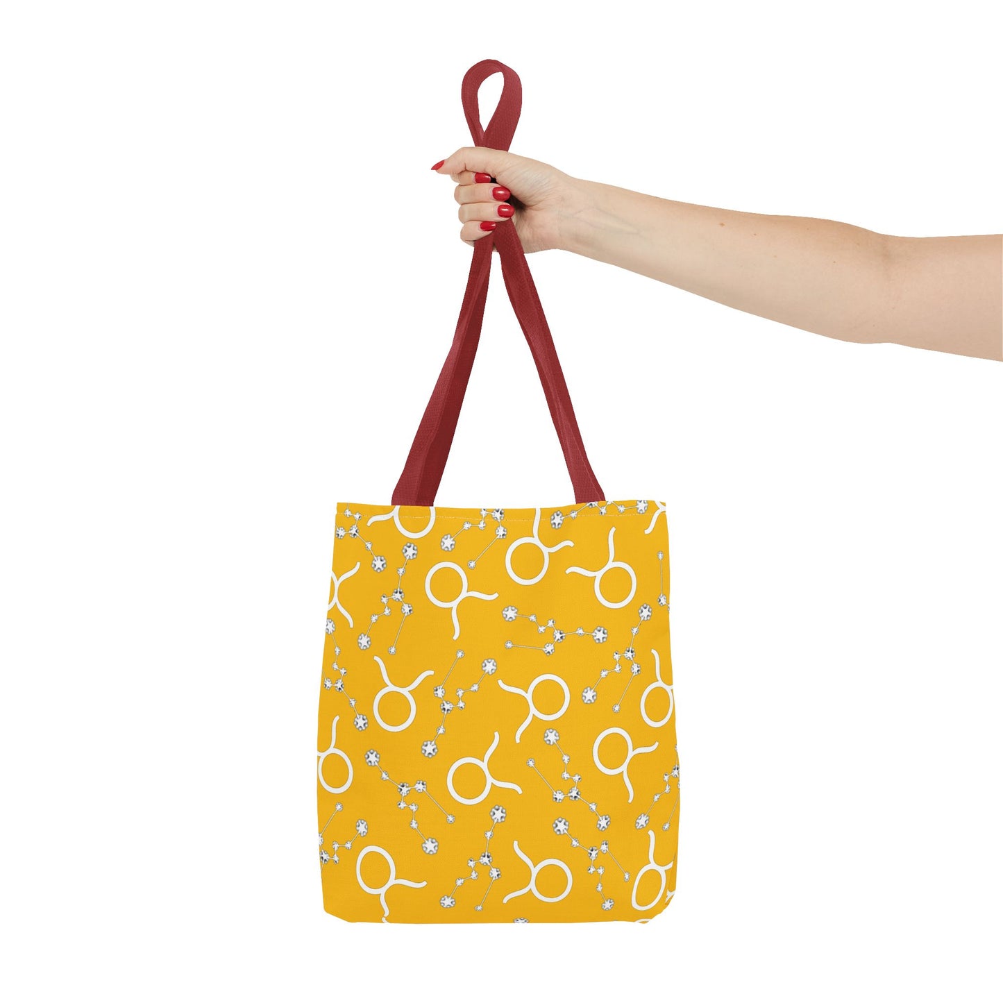 Tote Bag, Taurus Zodiac Sign, AOP, (Yellow, White)