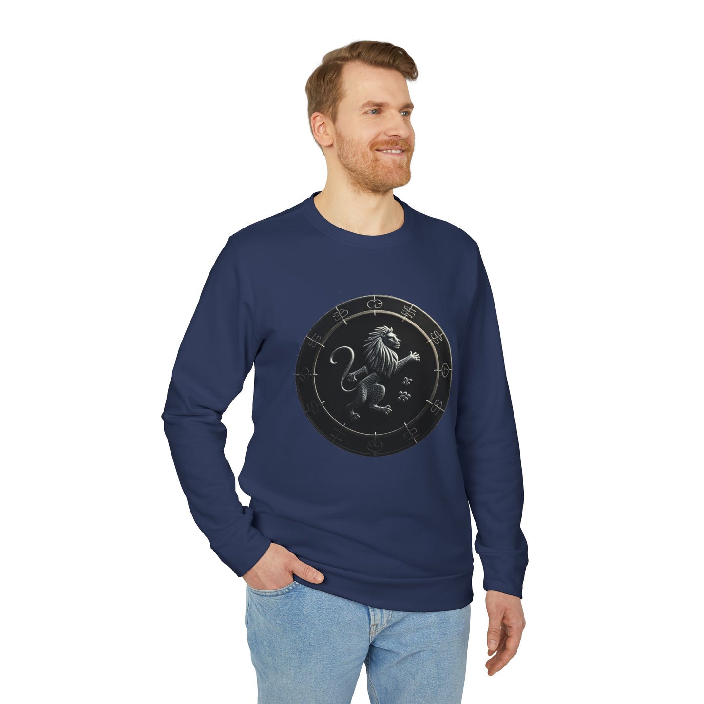Adidas, Unisex Fleece Crewneck Sweatshirt, Leo, Space Animal, Zodiac