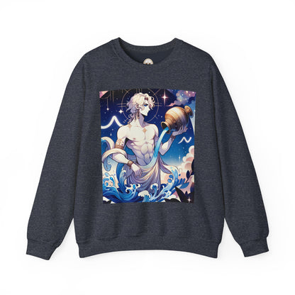 Unisex Heavy Blend™ Crewneck Sweatshirt, Anime Aqua God, Aquarius Zodiac Design