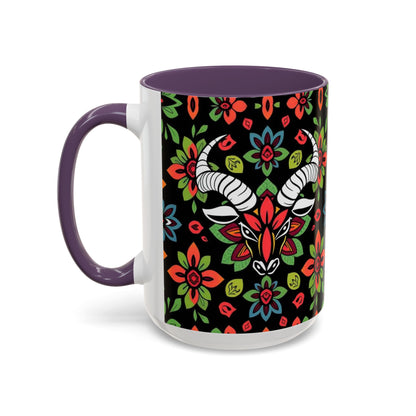 Accent Coffee Mug, Taurus, Zodiac v2. Flower Pattern, (11, 15oz)