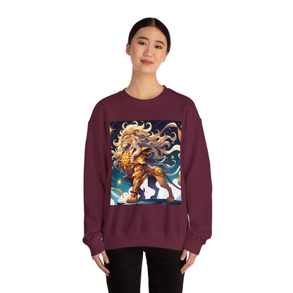 Unisex Heavy Blend™ Crewneck Sweatshirt,Cool Lion with White Hair, Leo Zodiac Design