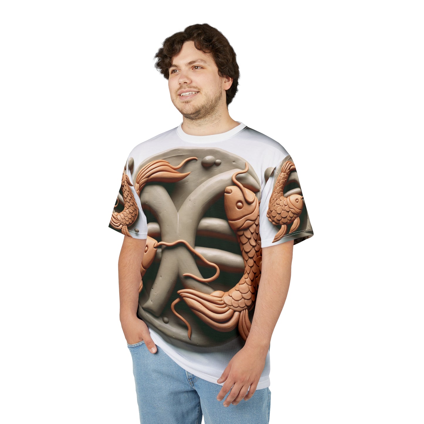 Unisex Cut & Sew T-Shirt (AOP), Catfish, Pisces Zodiac Design, Regular fit, 100% Polyester