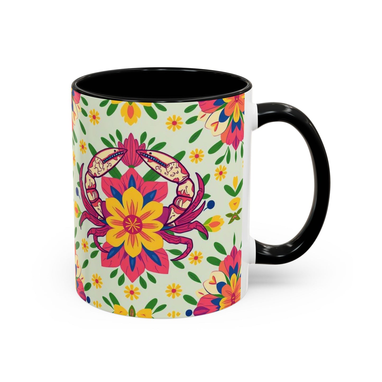 Accent Coffee Mug, Cancer, Zodiac v3, Flower Pattern, (11, 15oz)