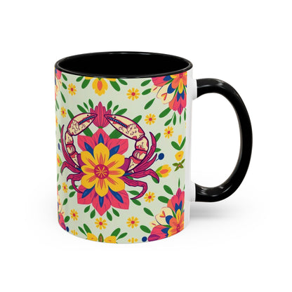 Accent Coffee Mug, Cancer, Zodiac v3, Flower Pattern, (11, 15oz)