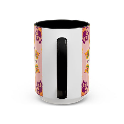 Accent Coffee Mug, Sagittarius, Zodiac v4. Flower Pattern, (11, 15oz)