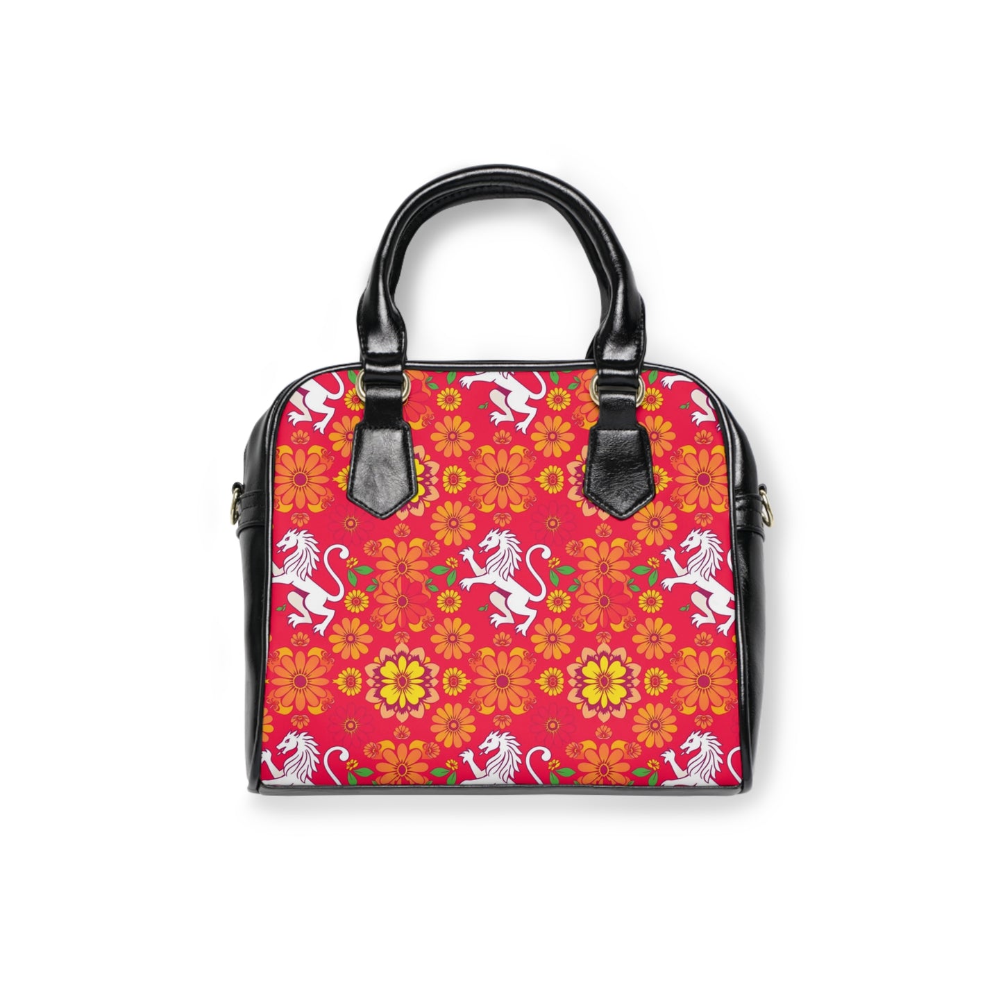 Shoulder Handbag, Leo, Zodiac v2, Flower Pattern