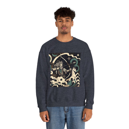 Unisex Heavy Blend™ Crewneck Sweatshirt, Man With Arrow Sagittarius Zodiac Design