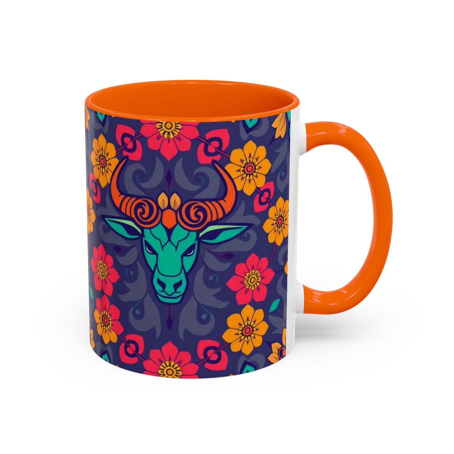 Accent Coffee Mug, Taurus, Zodiac. Flower Pattern, (11, 15oz)