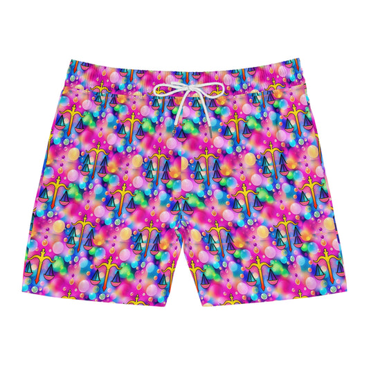 Men's Mid-Length Swim Shorts, (AOP), Libra, Zodiac v1, Bubble Pattern