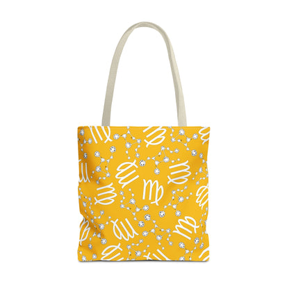 Tote Bag, Virgo Zodiac Sign, AOP, (Yellow White)