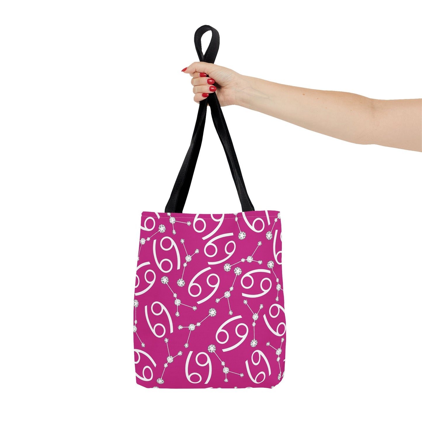 Tote Bag, Cancer Zodiac Sign, AOP, (Pink, White)