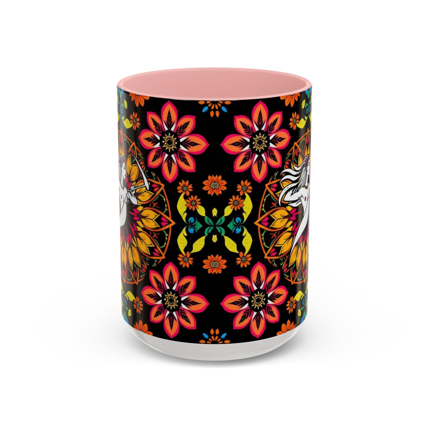 Accent Coffee Mug, Sagittarius, Zodiac v2. Flower Pattern, (11, 15oz)