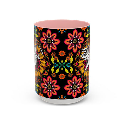 Accent Coffee Mug, Sagittarius, Zodiac v2. Flower Pattern, (11, 15oz)