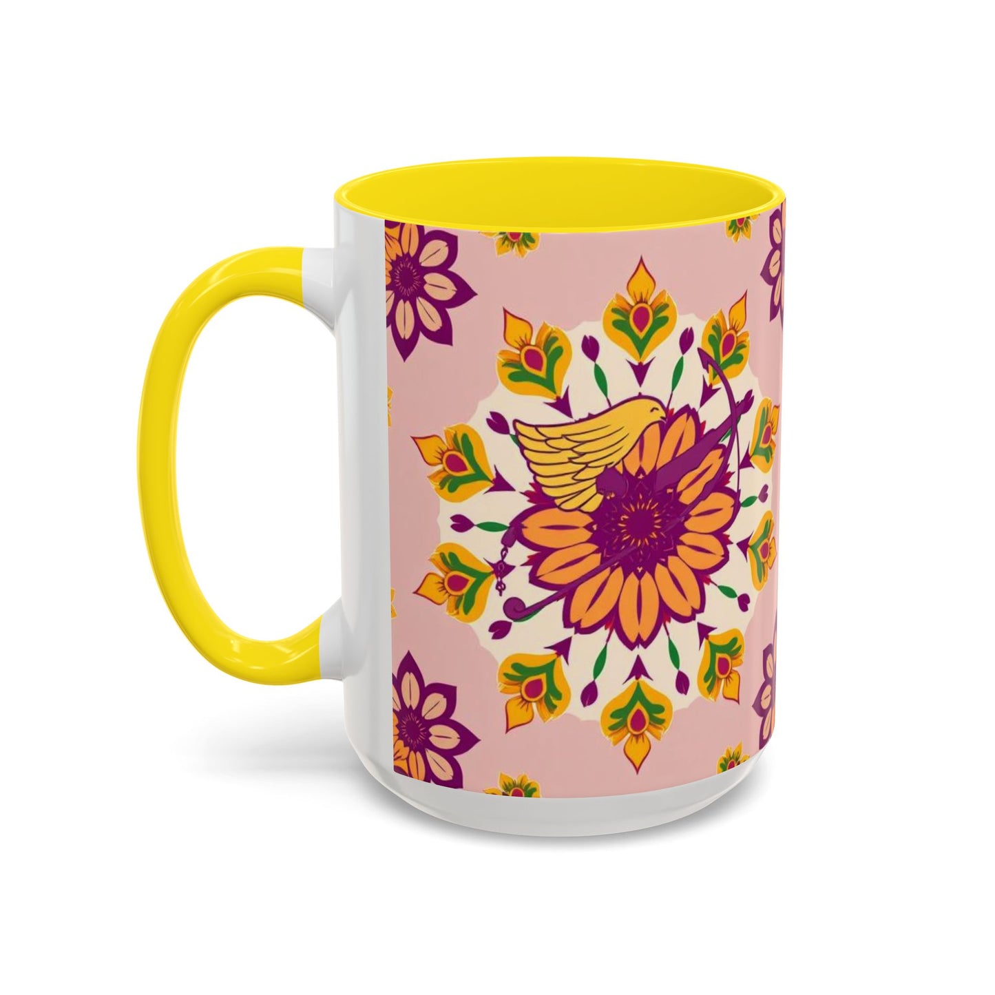 Accent Coffee Mug, Sagittarius, Zodiac v4. Flower Pattern, (11, 15oz)