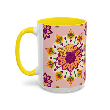 Accent Coffee Mug, Sagittarius, Zodiac v4. Flower Pattern, (11, 15oz)