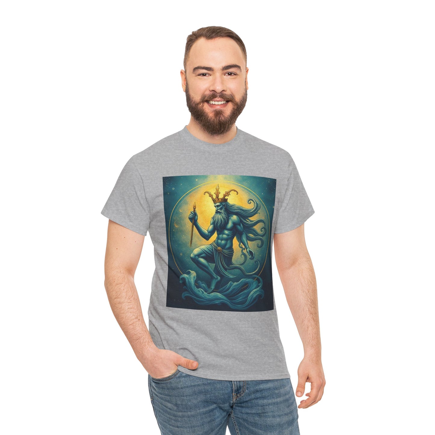 Unisex Heavy Cotton T-Shirt, Aquarius God 1, Zodiac Design