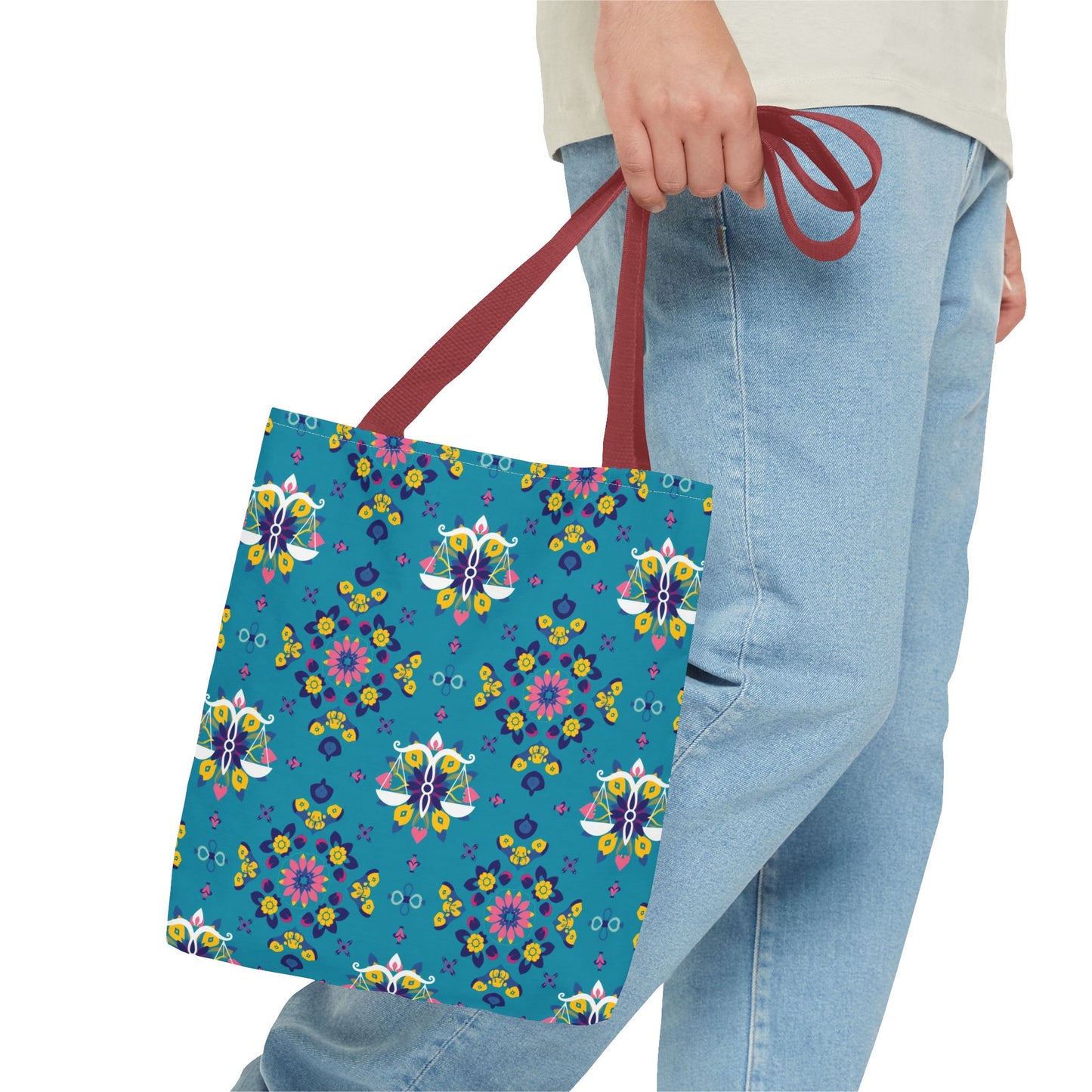 Tote Bag (AOP), Libra, Zodiac v1, Flower Pattern