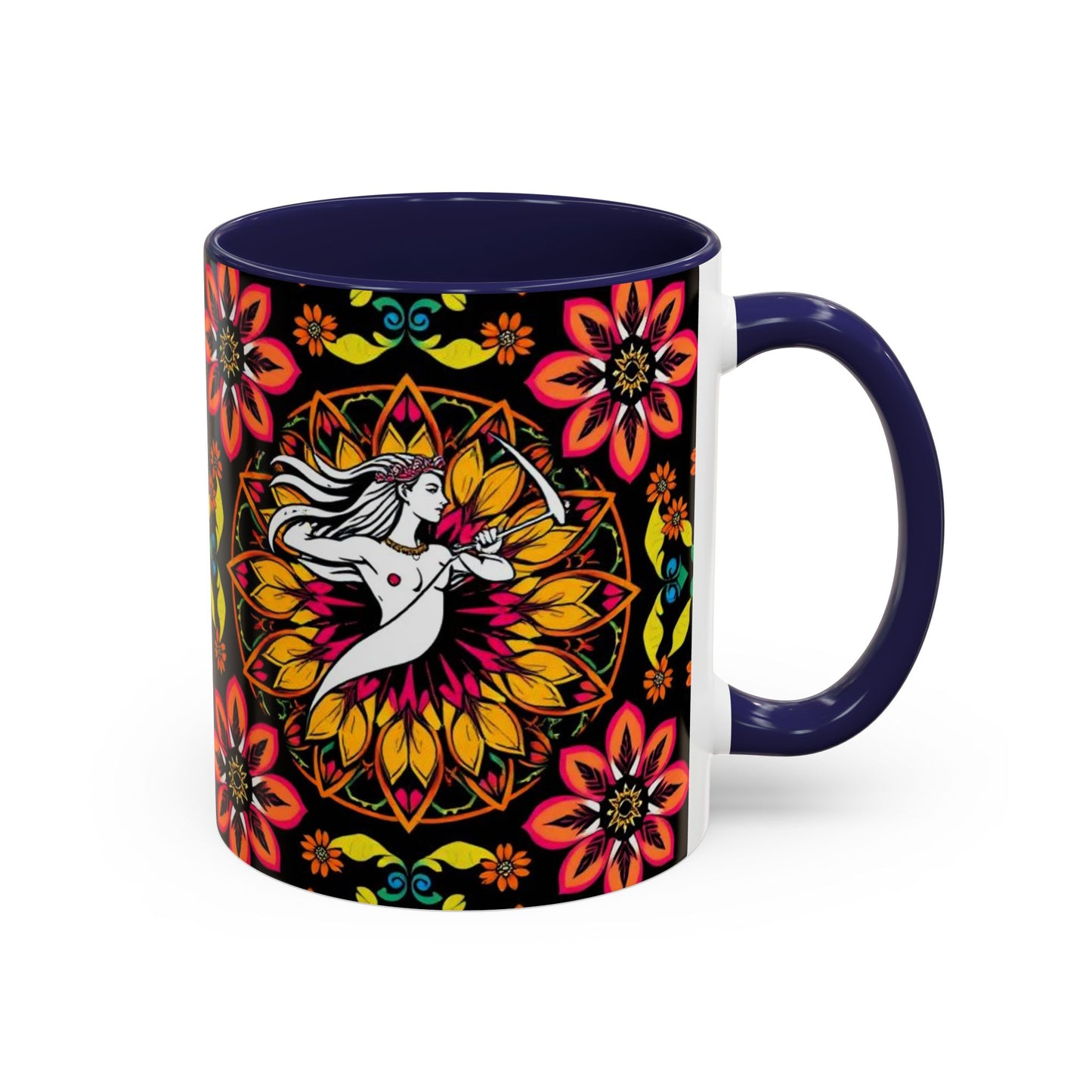 Accent Coffee Mug, Sagittarius, Zodiac v2. Flower Pattern, (11, 15oz)
