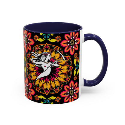 Accent Coffee Mug, Sagittarius, Zodiac v2. Flower Pattern, (11, 15oz)
