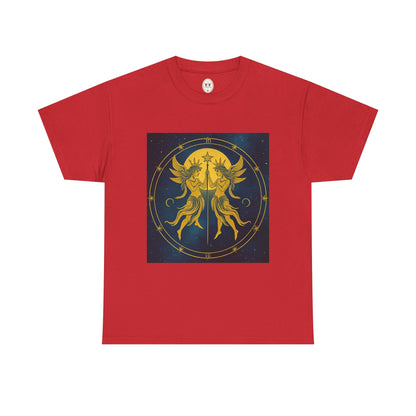Unisex Heavy Cotton T-Shirt, Space Twins v3, Gemini Zodiac Design