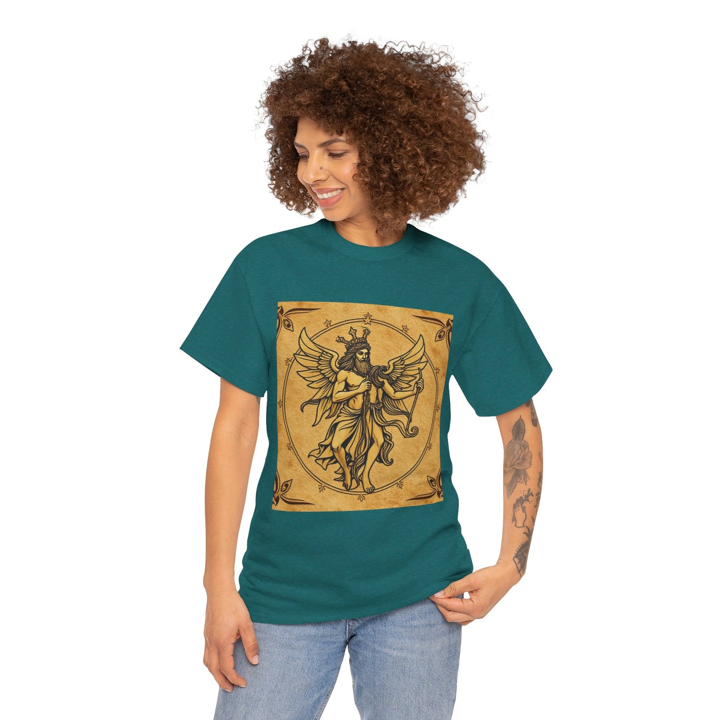Unisex Heavy Cotton T-Shirt, Pencil Art v1, Gemini Zodiac Design