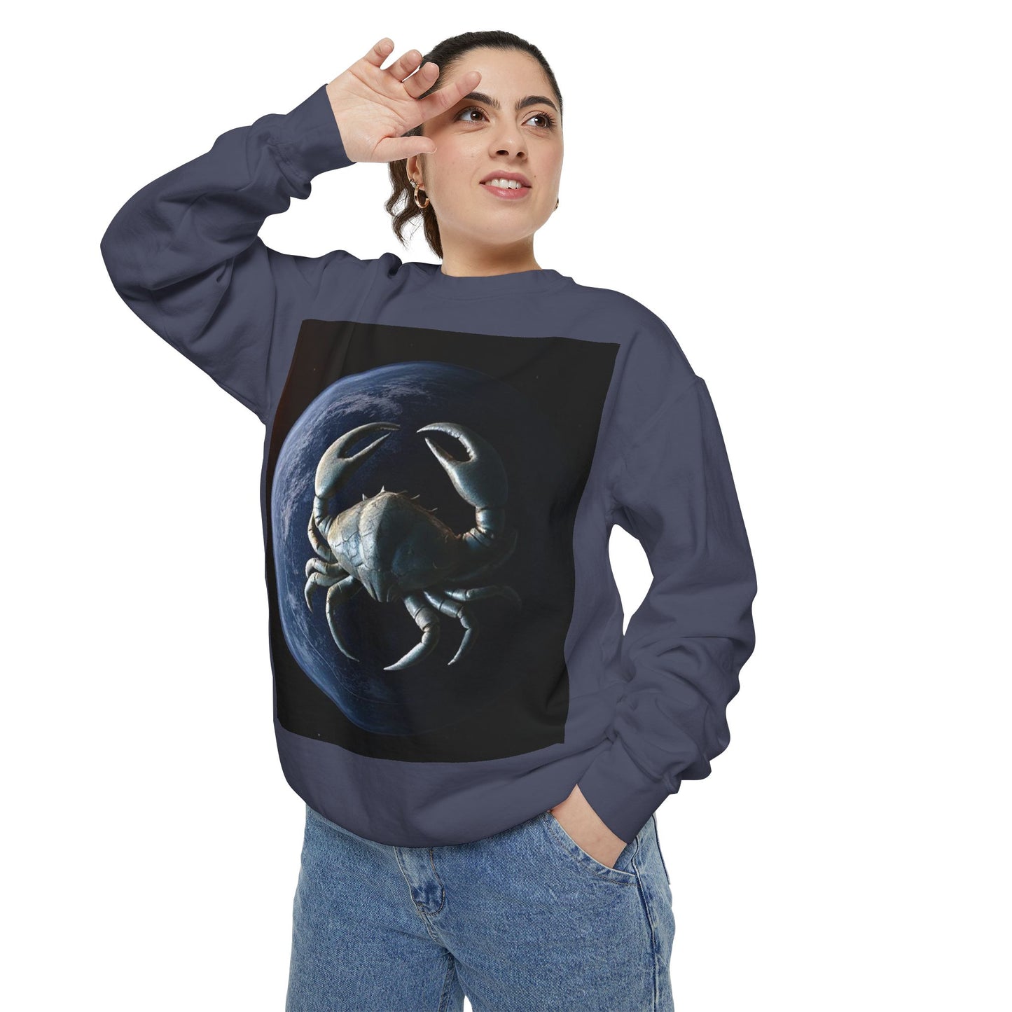 Garment-Dyed Sweatshirt, Unisex, Space Animal Design, Cancer