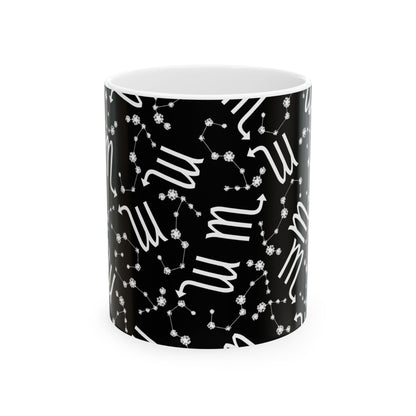 Ceramic Mug, (11oz, 15oz), Ceramic Coffee Mug, Black AOP, Scorpio Zodiac Design