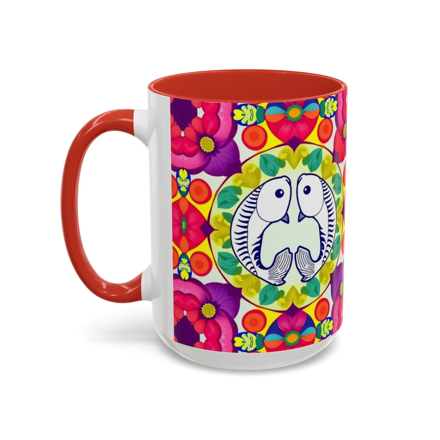 Accent Coffee Mug, Pisces, Zodiac v4, Flower Pattern, (11, 15oz)