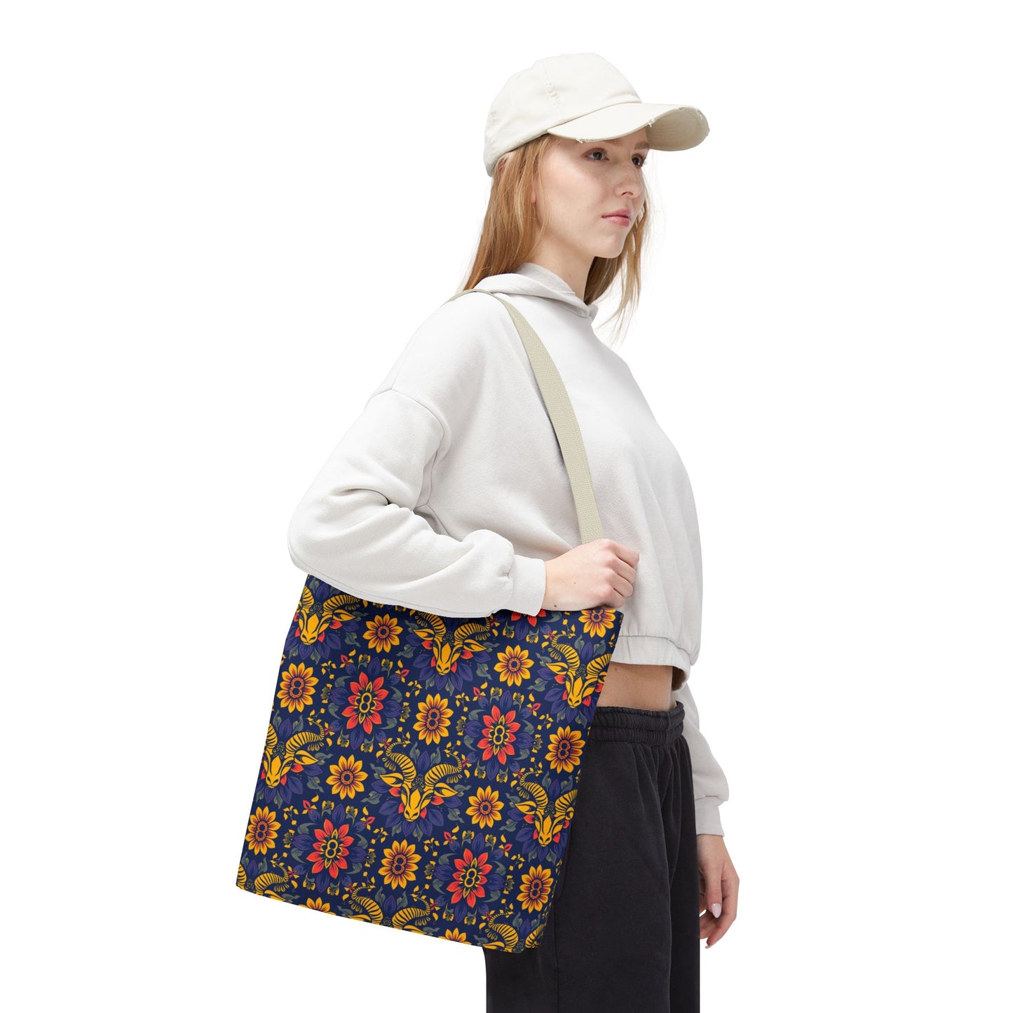 Tote Bag, (AOP), Taurus, Zodiac v3, Flower Pattern