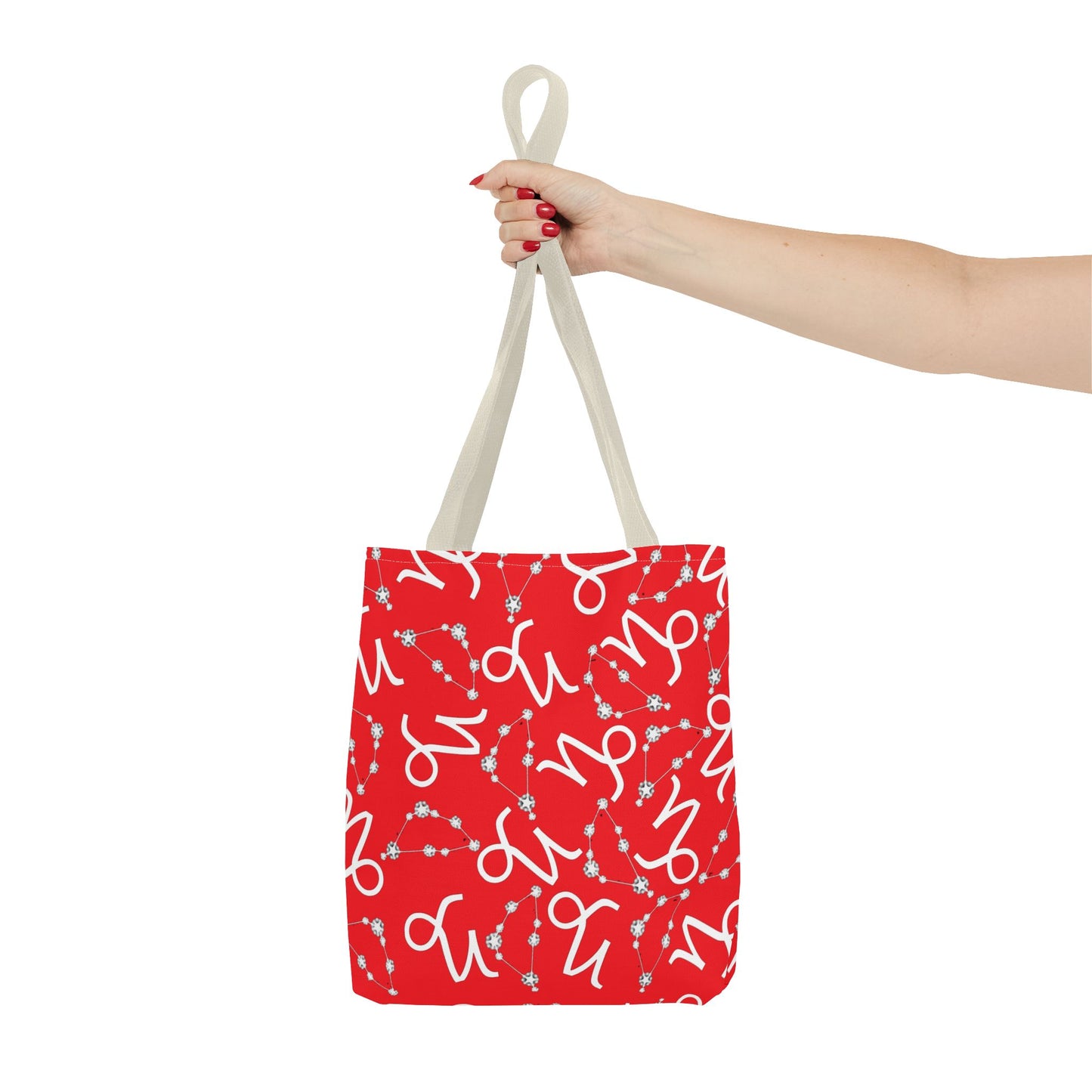 Tote Bag, Capricorn Zodiac Sign, AOP, (Red, White)