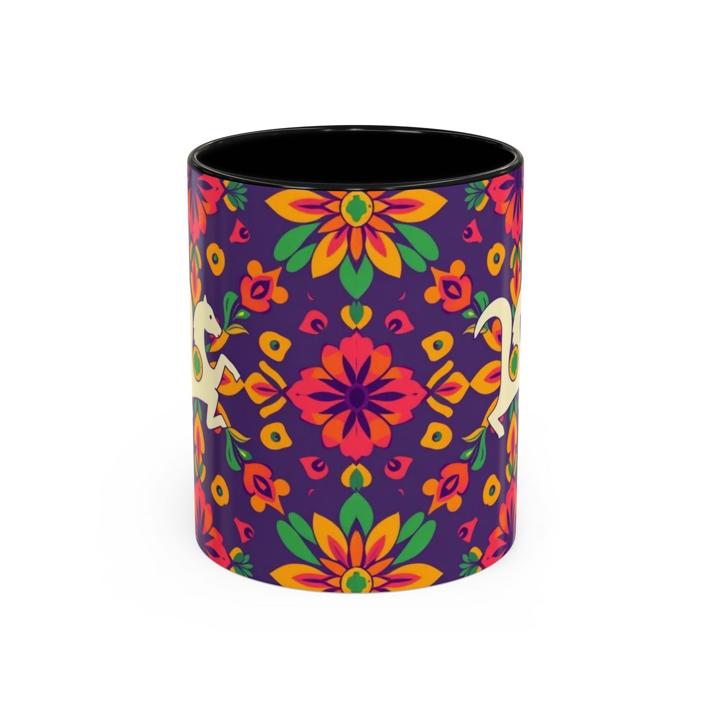Accent Coffee Mug, Aquarius, Zodiac v2, Flower Pattern, (11, 15oz)