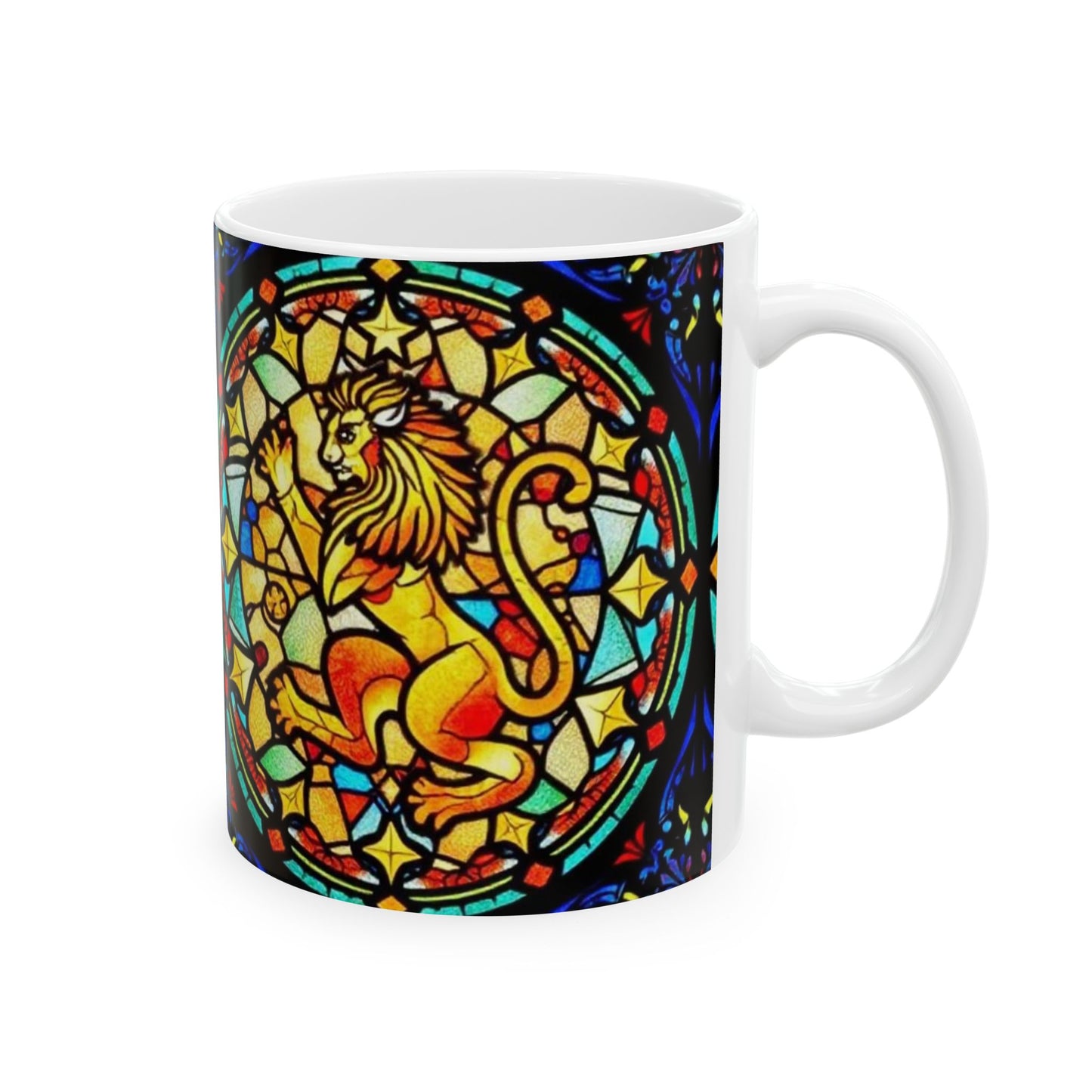 Ceramic Mug, (11oz, 15oz), Glass Design v1, AOP, Leo Zodiac Sign
