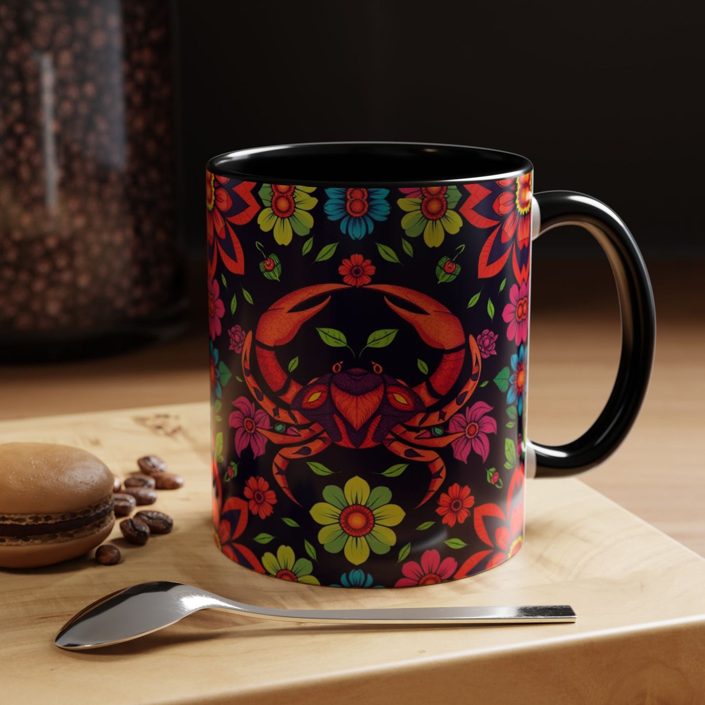 Accent Coffee Mug, Cancer, Zodiac v4, Flower Pattern, (11, 15oz)