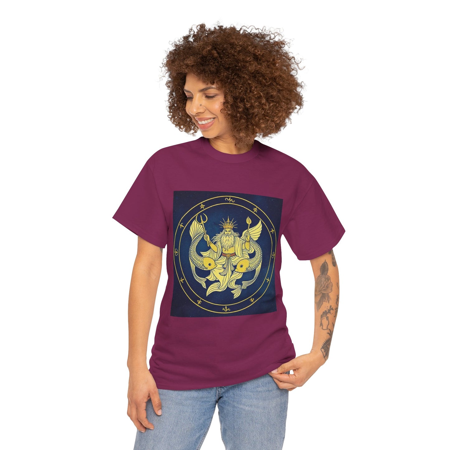 Unisex Heavy Cotton T-Shirt, King of Pisces, Zodiac Design