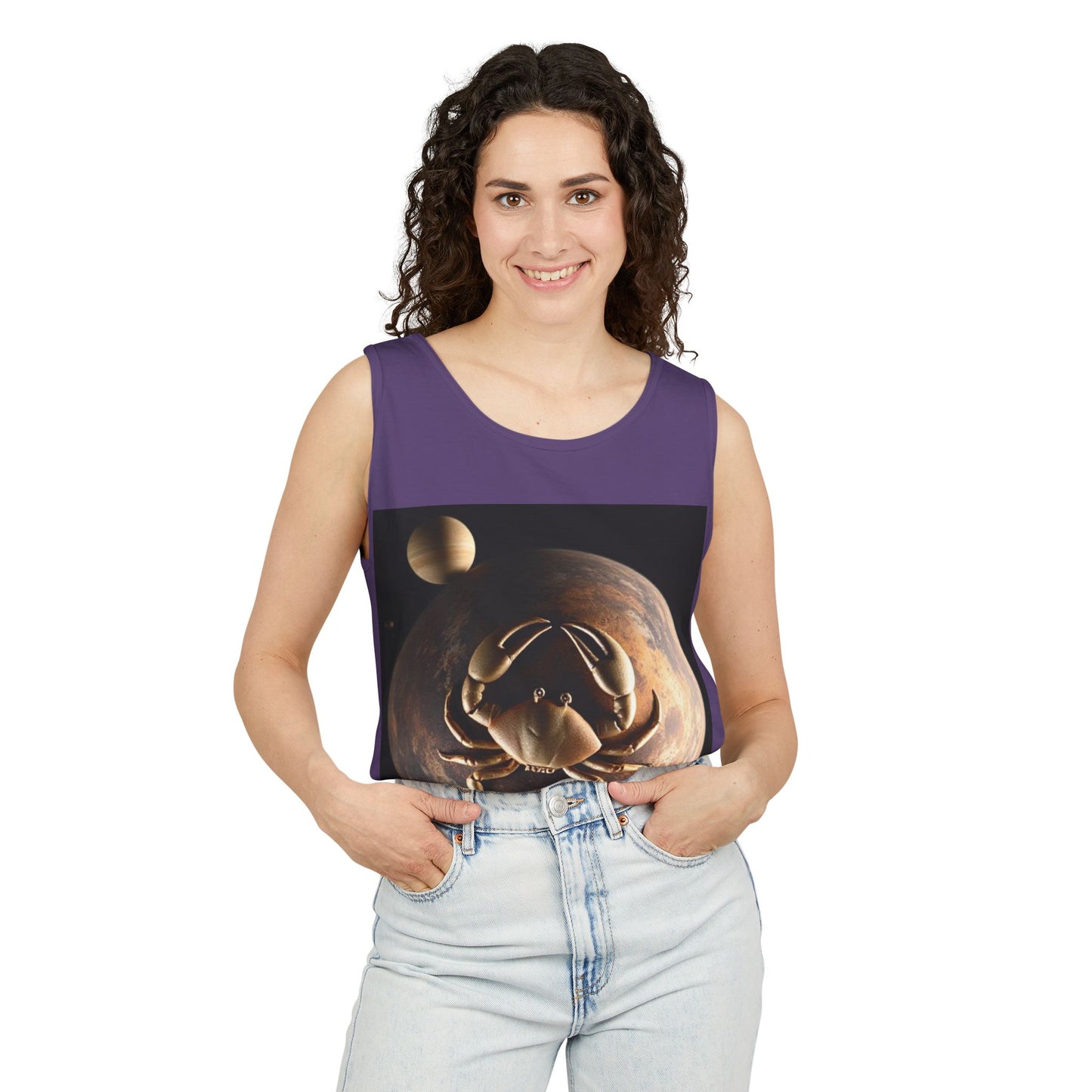 Unisex Garment-Dyed, Tank Top, Cancer Design, Planet Crab v1, 100% US cotton