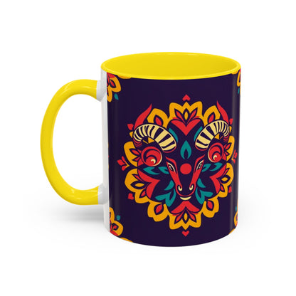 Accent Coffee Mug, Taurus, Zodiac v4. Flower Pattern, (11, 15oz)