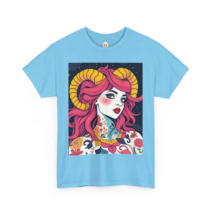 Unisex Heavy Cotton T-Shirt, Aries, Zodiac v2, Sexy Art