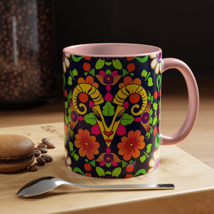 Accent Coffee Mug, Aries, Zodiac v2, Flower Pattern, (11, 15oz)