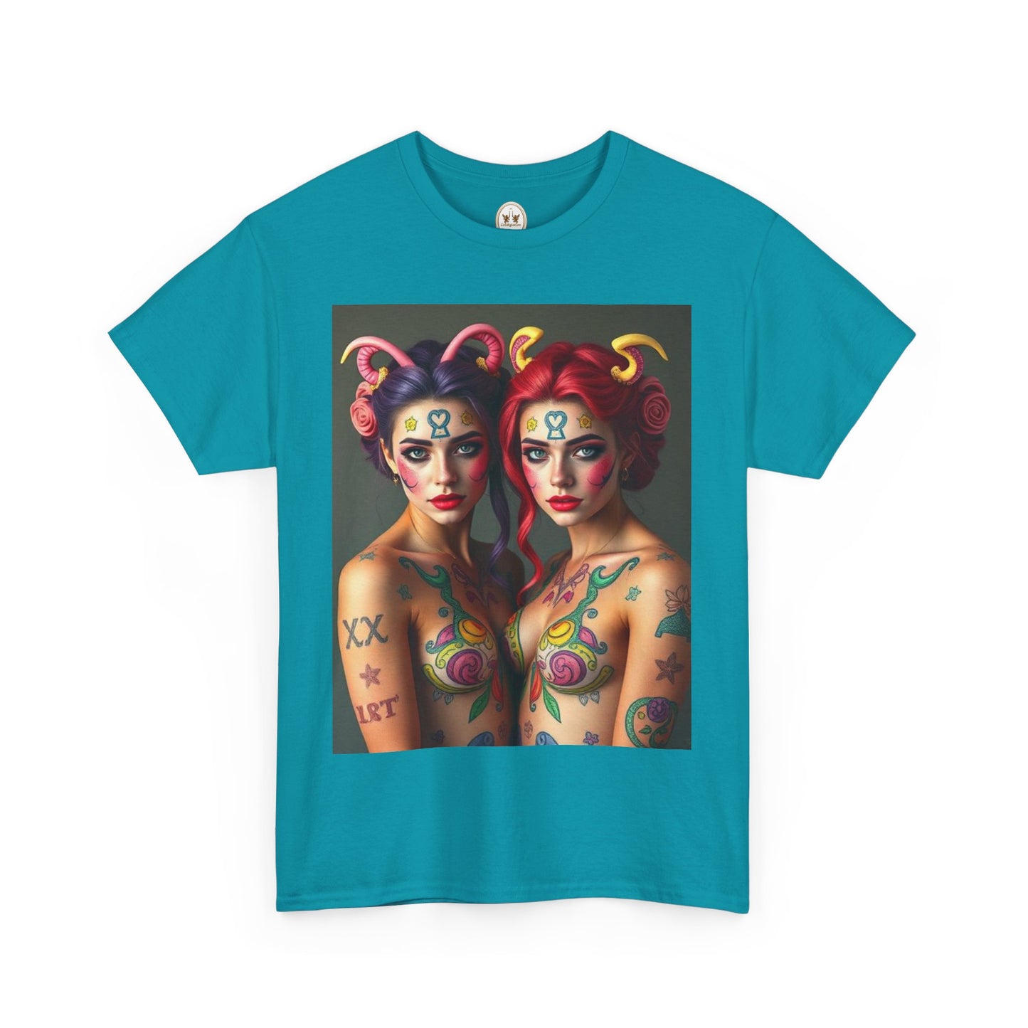 Unisex Heavy Cotton T-Shirt, Gemini, Zodiac v3, Sexy Art
