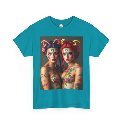 Unisex Heavy Cotton T-Shirt, Gemini, Zodiac v3, Sexy Art