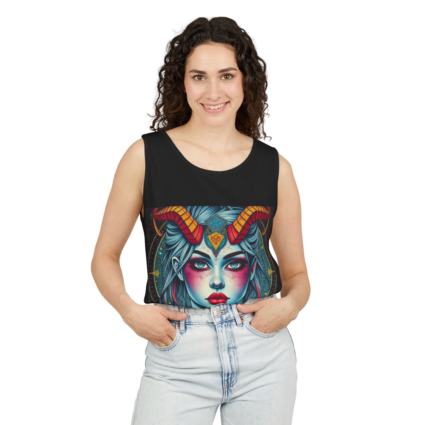 Unisex Garment-Dyed, Tank Top, Capricorn, Pop Art v1, 100% US cotton