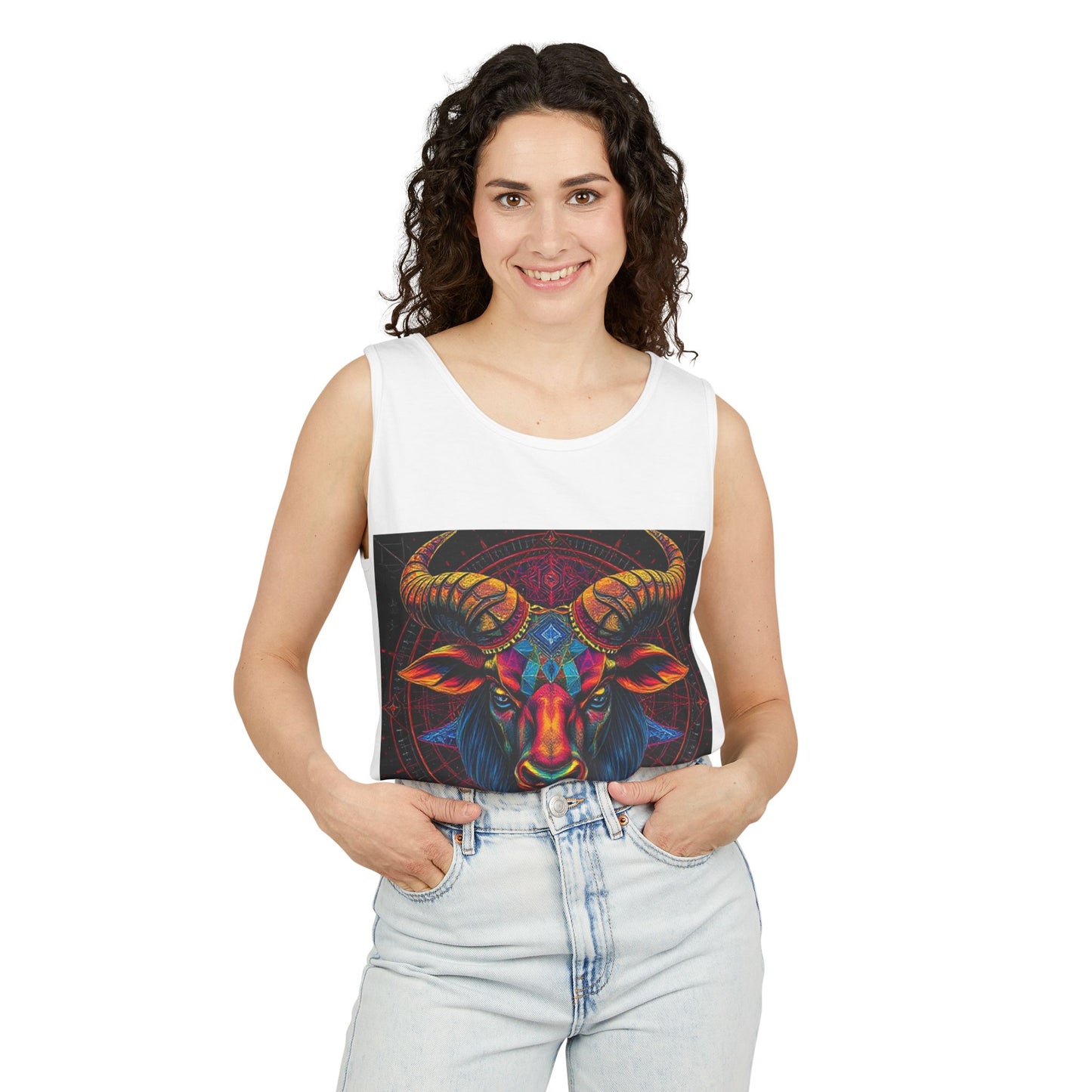 Unisex Garment-Dyed, Tank Top, Taurus Design, Pop Art v1, 100% US cotton