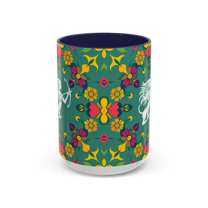 Accent Coffee Mug, Sagittarius, Zodiac. Flower Pattern, (11, 15oz)