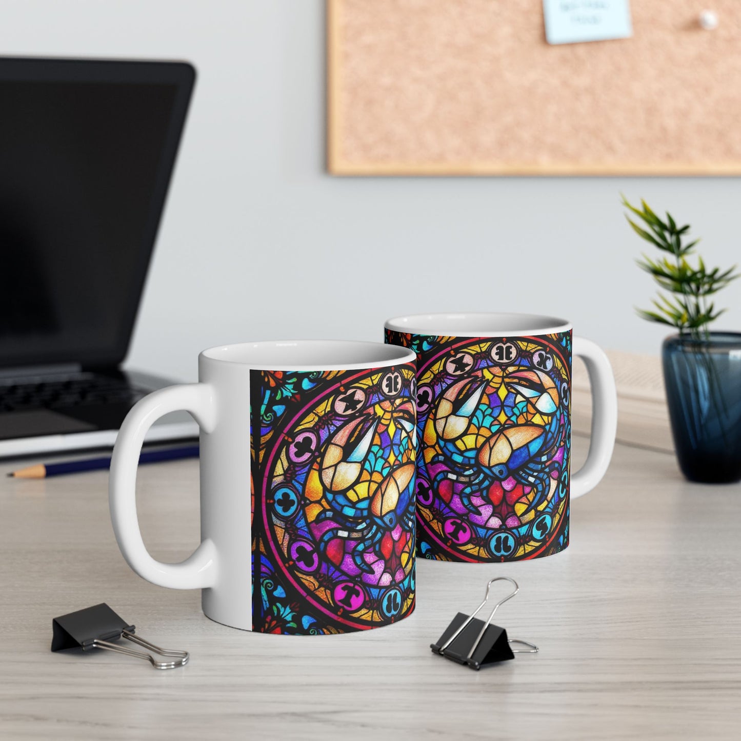 Ceramic Mug, (11oz, 15oz), Ceramic Coffee Mug, AOP, Glass Design v1, Cancer Zodiac