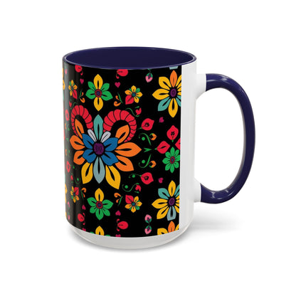 Accent Coffee Mug, Aries, Zodiac v3, Flower Pattern, (11, 15oz)