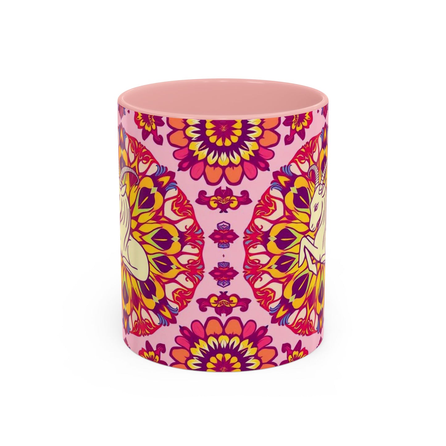 Accent Coffee Mug, Capricorn, Zodiac v3, Flower Pattern, (11, 15oz)