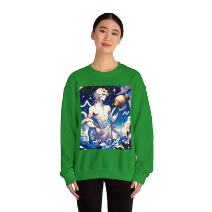Unisex Heavy Blend™ Crewneck Sweatshirt, Anime Aqua God, Aquarius Zodiac Design